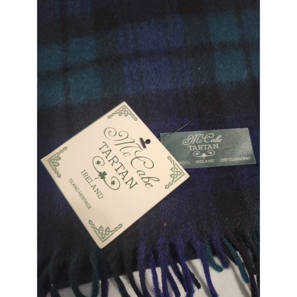 McCabe Tartan Scarf, Unisex, Blue and Green - Picture 2 of 4